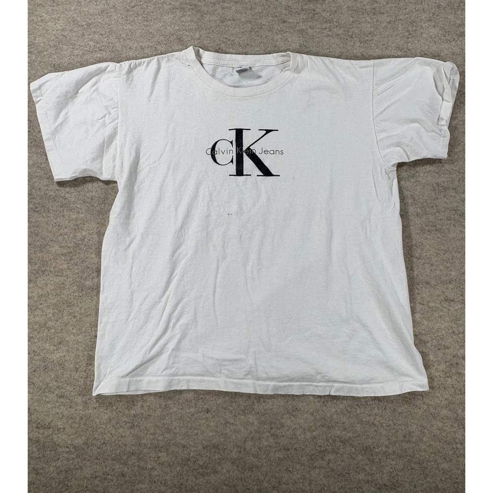 Vintage Calvin Klein Jeans White Logo T-Shirt Made in USA Size S/M